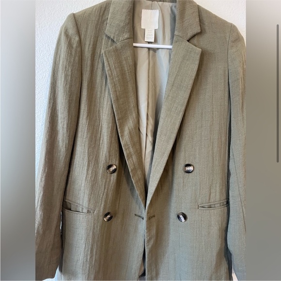 H&M | double breasted olive linen blazer - Picture 3 of 9